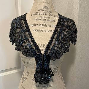 Handmade peacock colored beaded wrap shawl